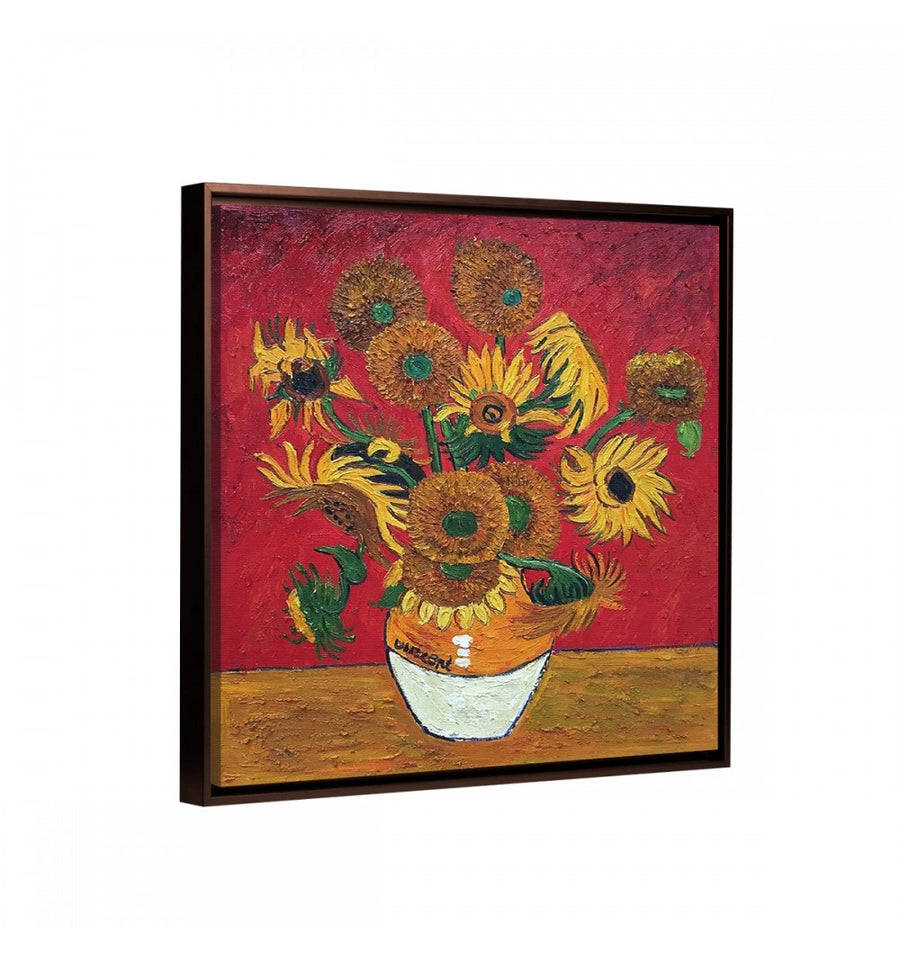 Cuadro girasoles de van gogh con marco flotante chocolate cuadro de flor para comedor cocina