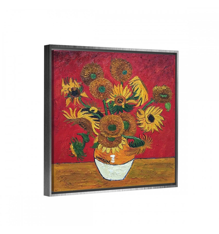 Cuadro girasoles de van gogh con marco flotante plata cuadro de flor para comedor cocina