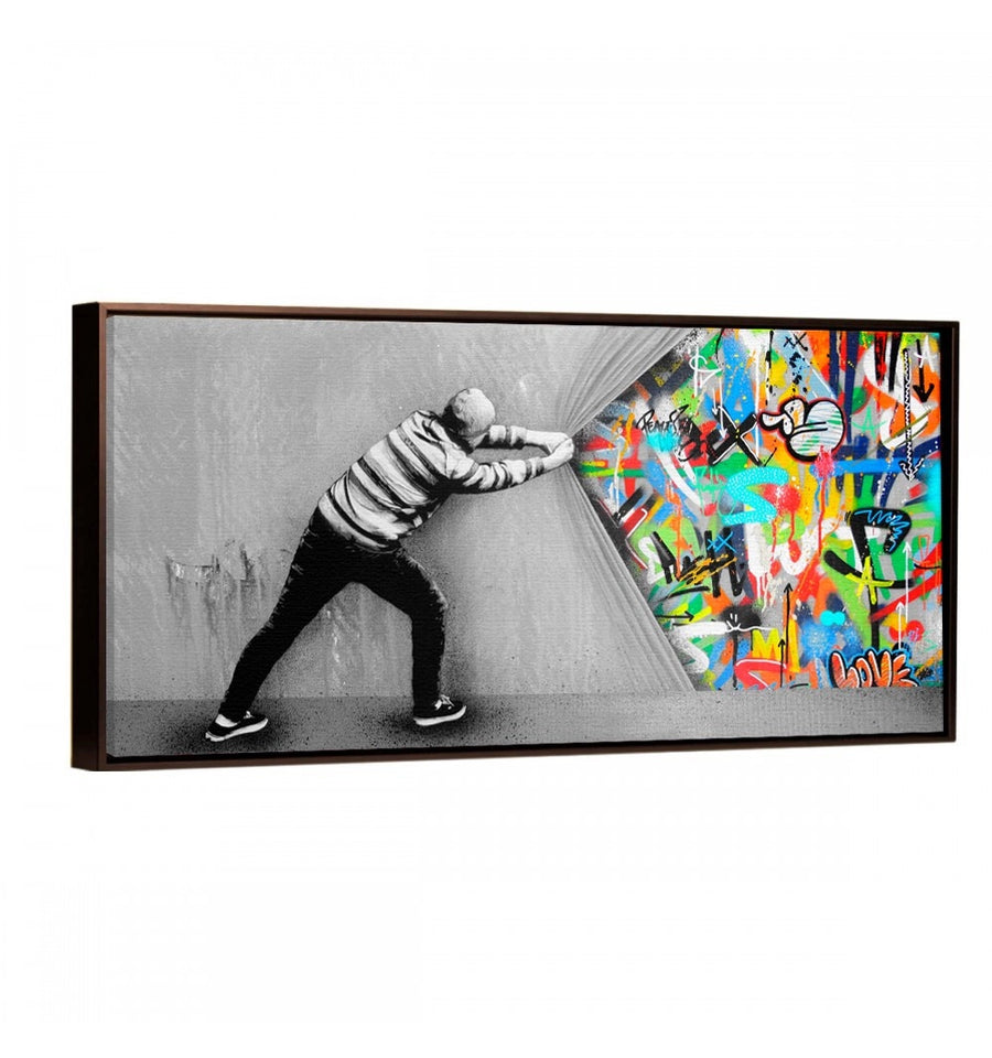 cuadro graffiti wall de banksy cuadro decorativo con marco flotante