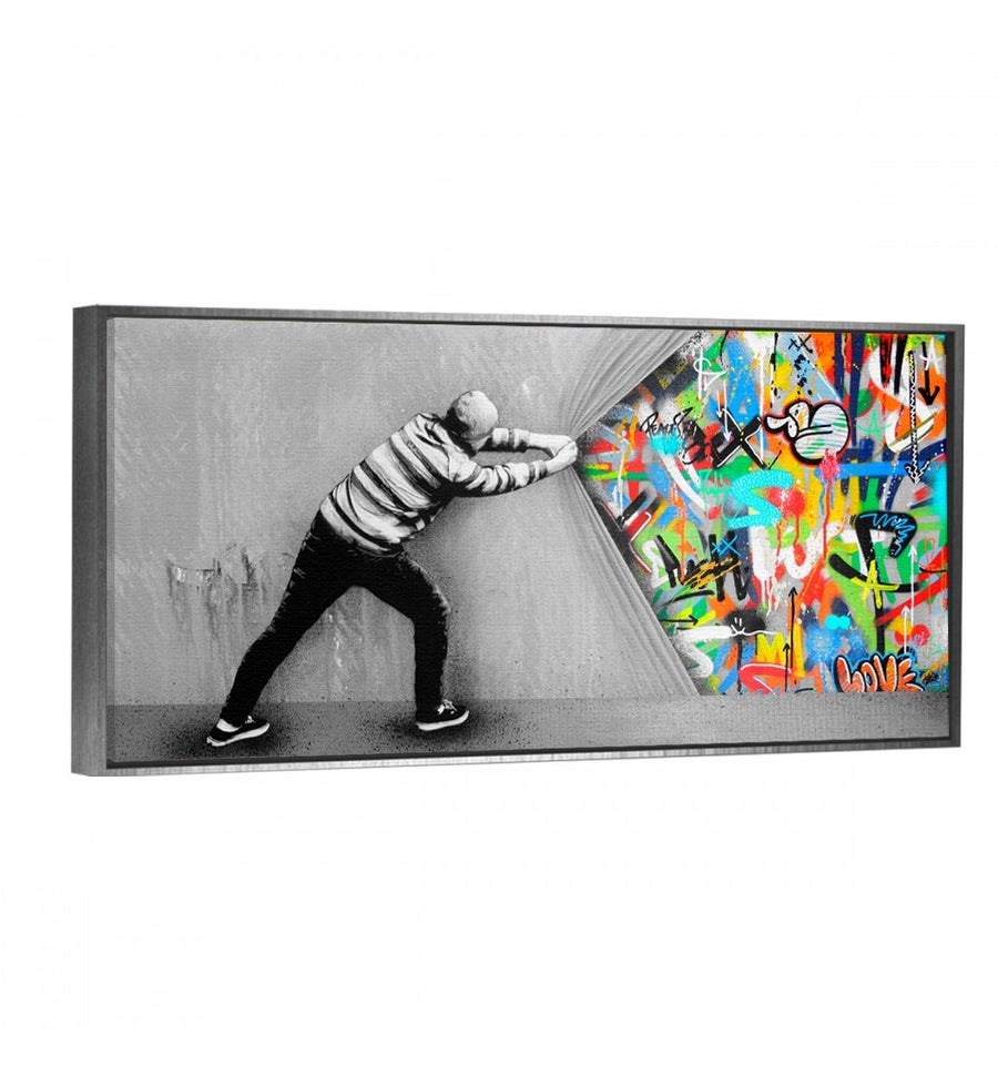 cuadro graffiti wall de banksy con marco plata cuadro decorativo