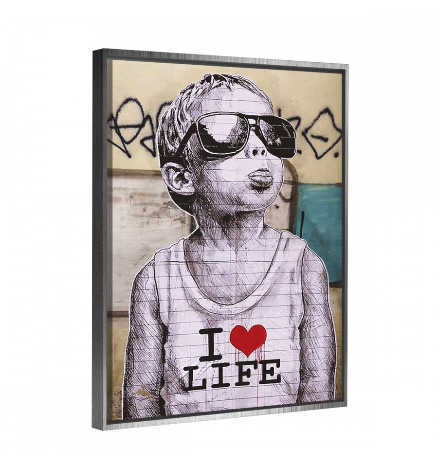 cuadro decorativo i love life de Banksy enmarcado