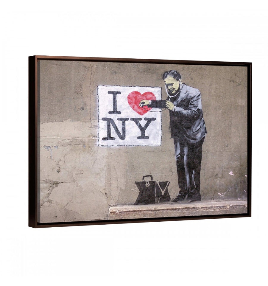 cuadro Banksy I love NY con marco flotante