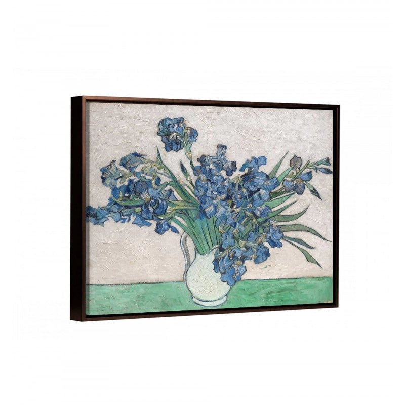 Cuadro decorativo irises de van gogh con marco flotante chocolate