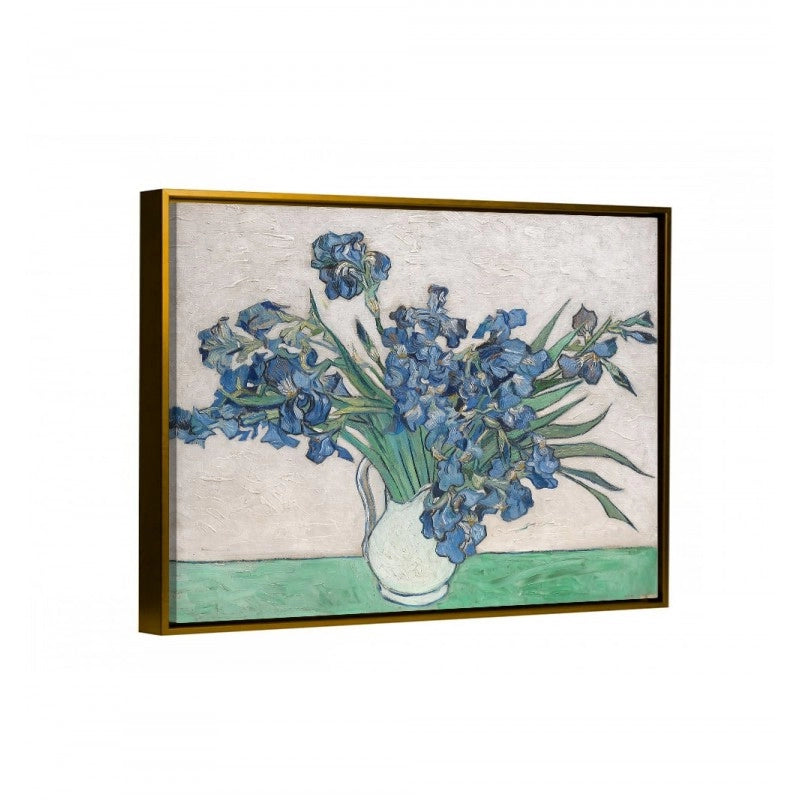 Cuadro decorativo irises de van gogh con marco flotante oro