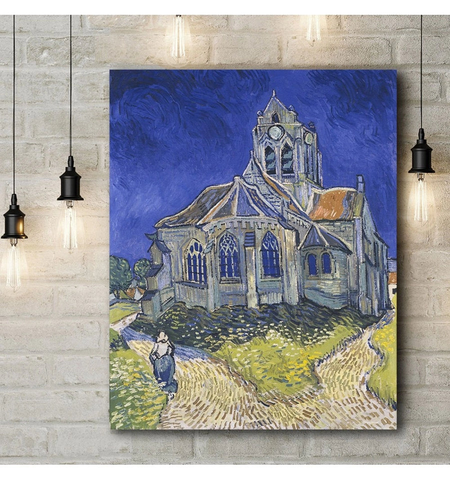 Cuadro para sala la iglesia de auvers de van gogh colgado en una pared