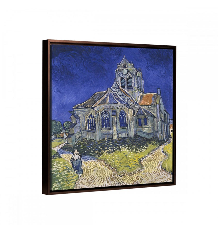 Cuadro canvas la iglesia de auvers de van gogh con marco flotante chocolate