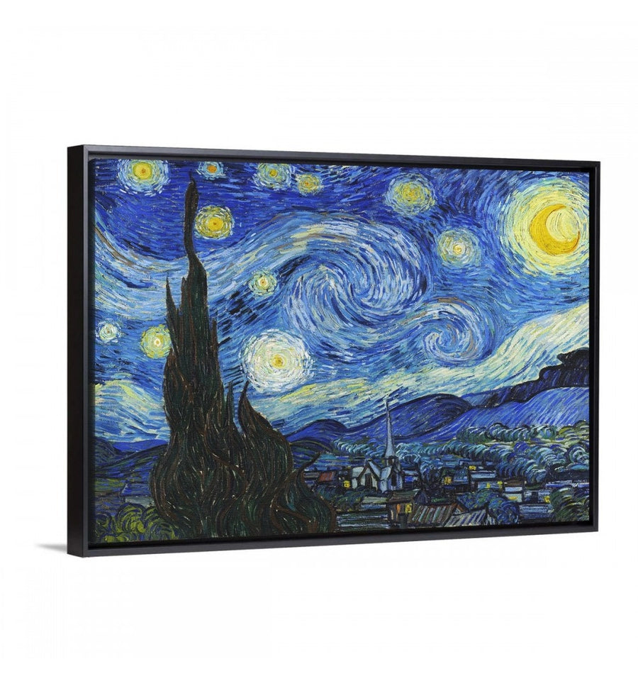 Cuadro la Noche Estrellada de Van Gogh enmarcado con marco flotante negro