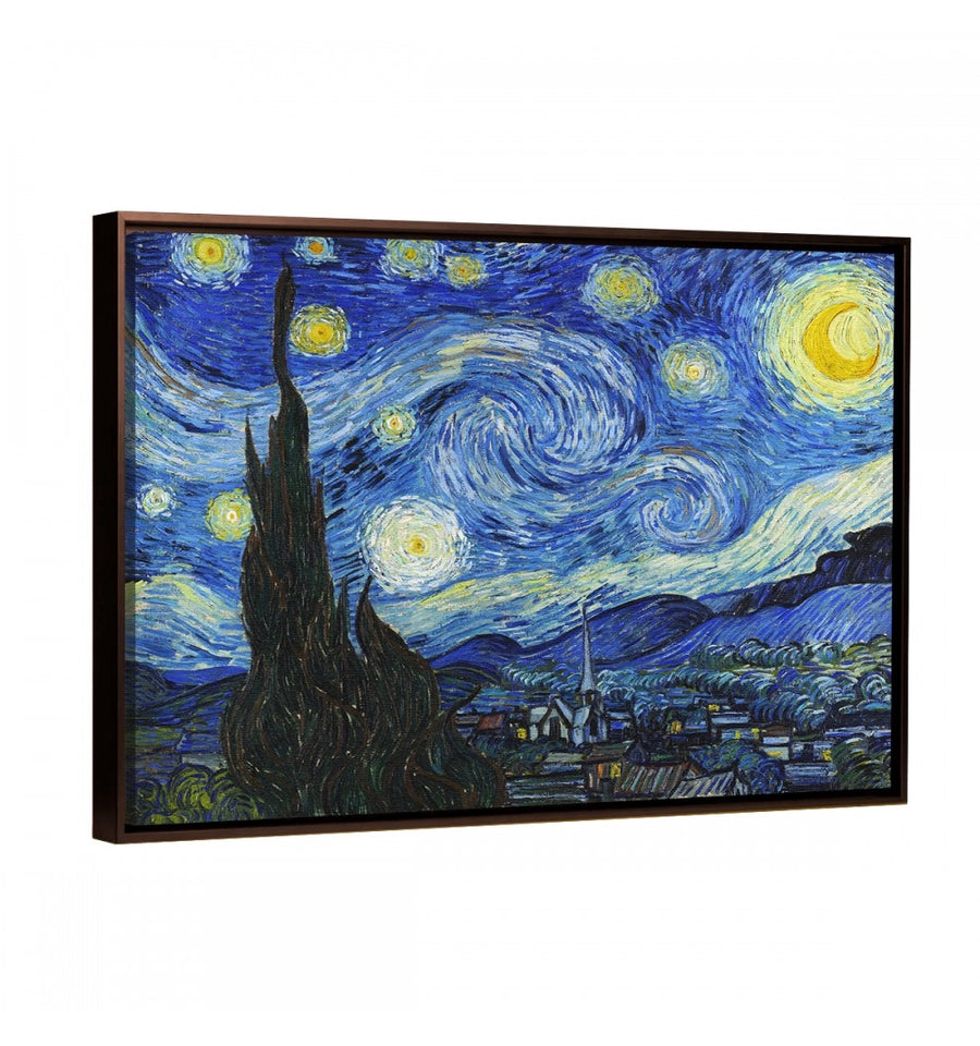 Cuadro la Noche Estrellada de Van Gogh enmarcado con marco flotante chocolate