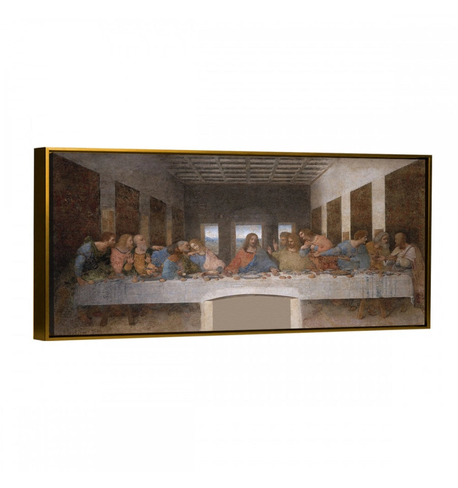 cuadro decorativo la ultima cena de da vinci con enmarcado flotante oro dorado