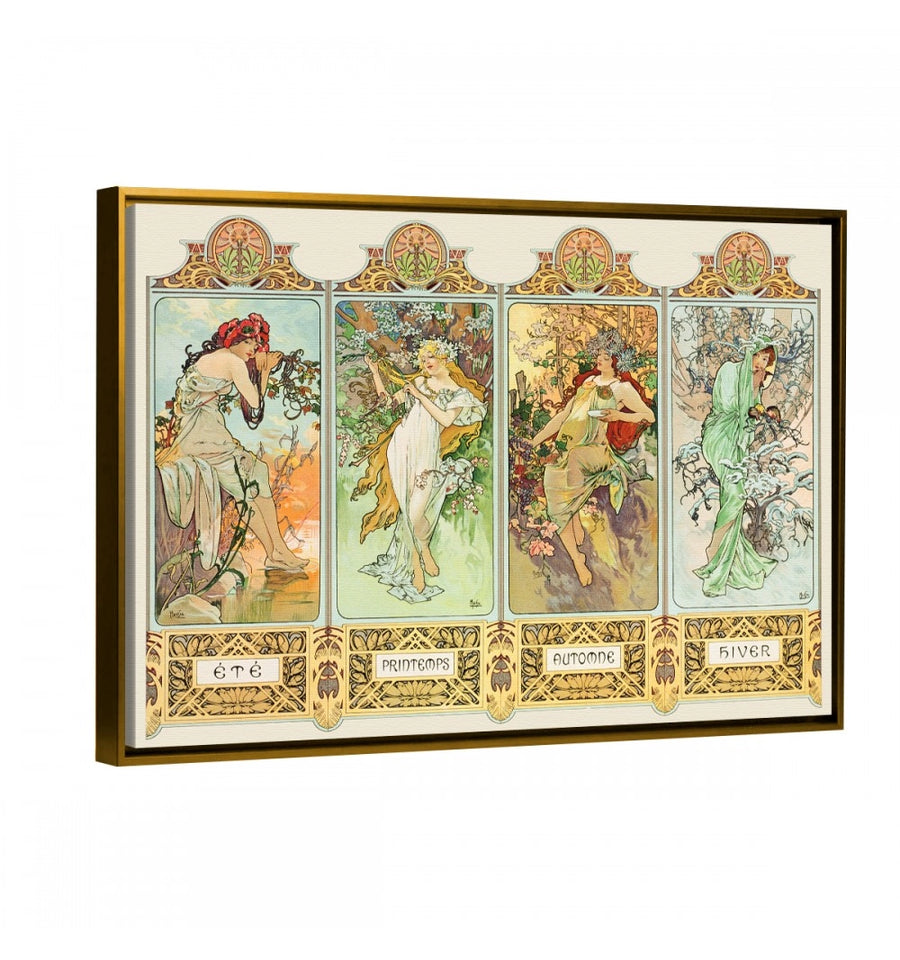 Las 4 estaciones - Alphonse Mucha marco dorado