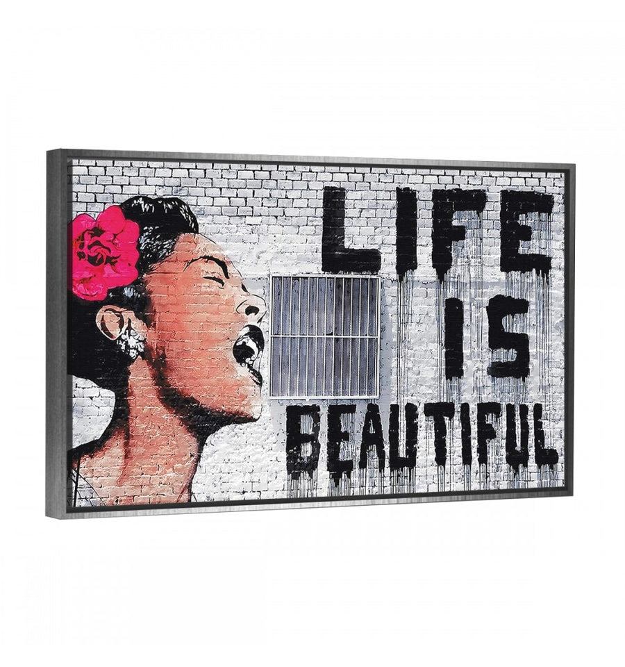 Cuadro life is beautiful de Banksy con moldura flotante