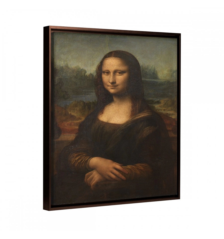 cuadro mona lisa enmarcado de leonardo da vinci con marco flotante chocolate