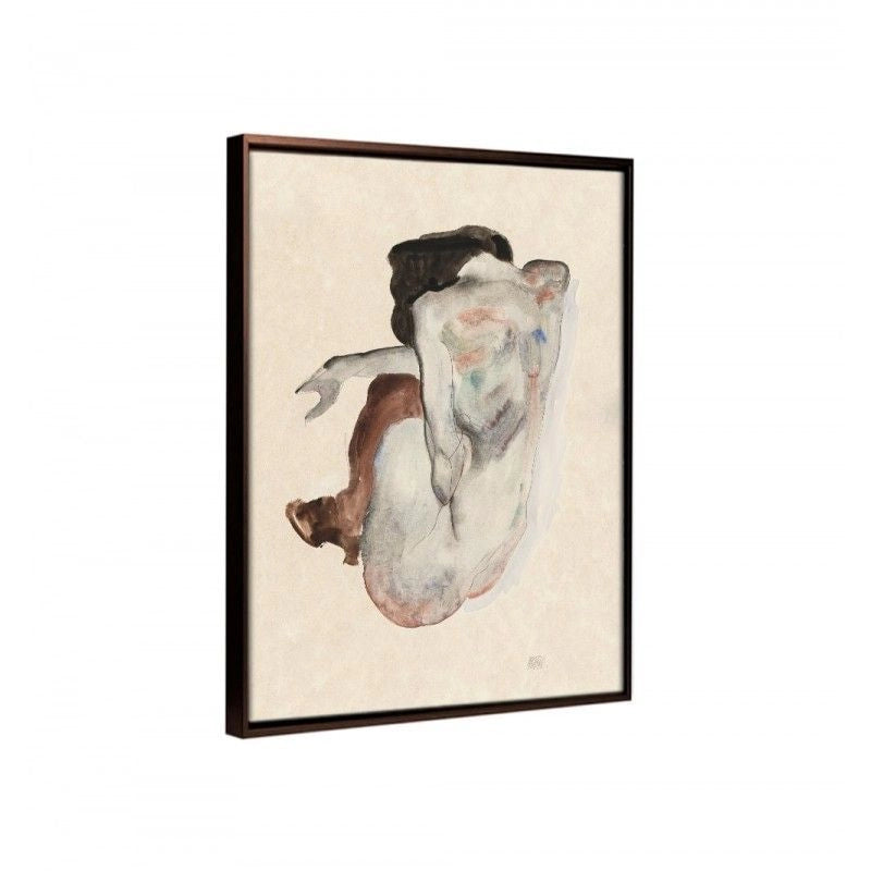 Mujer desnuda en cuclillas con zapatos y medias negras - Egon Schiele