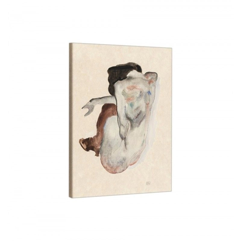 Mujer desnuda en cuclillas con zapatos y medias negras - Egon Schiele