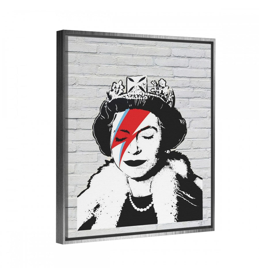 cuadro decorativo reina Elizabeth y David Bowie con marco flotante plata