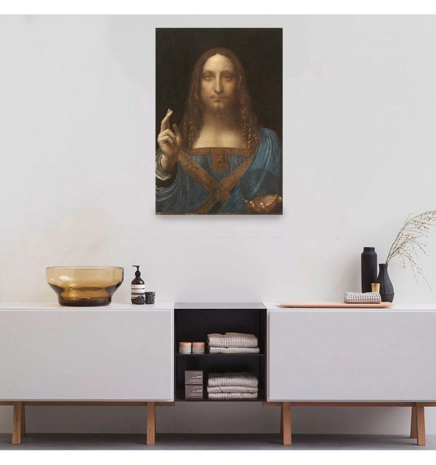 cuadro salvator mundi leonardo da vinci colgado en la sala