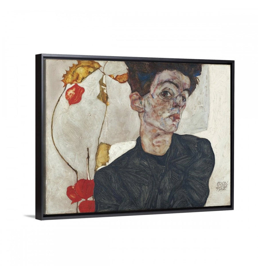 Self Portrait with Chinese Lantern Plant - Egon Schiele