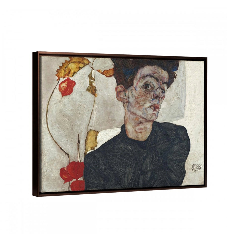 Self Portrait with Chinese Lantern Plant - Egon Schiele