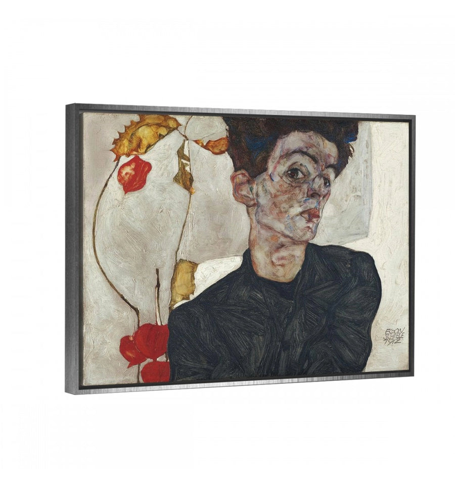 Self Portrait with Chinese Lantern Plant - Egon Schiele