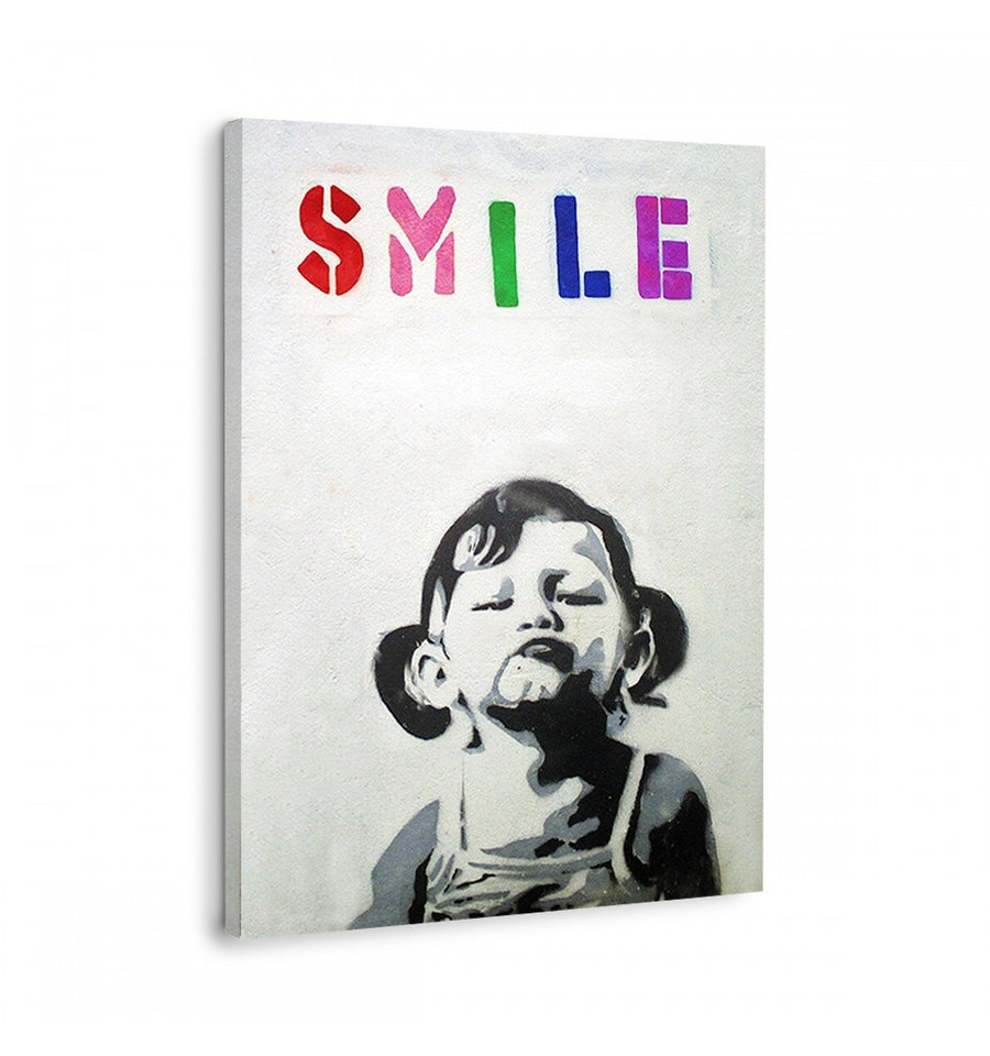 Cuadro decorativo smile niña de Banksy grafiti moderno