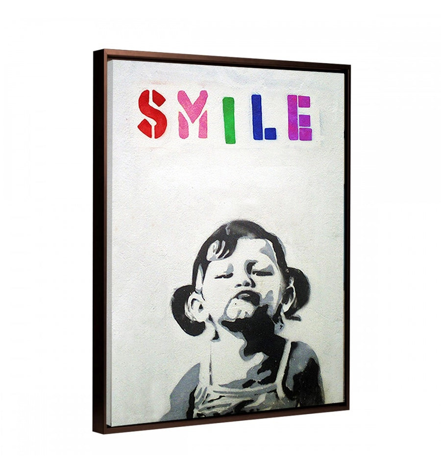 Cuadro decorativo smile de Banksy con moldura flotante