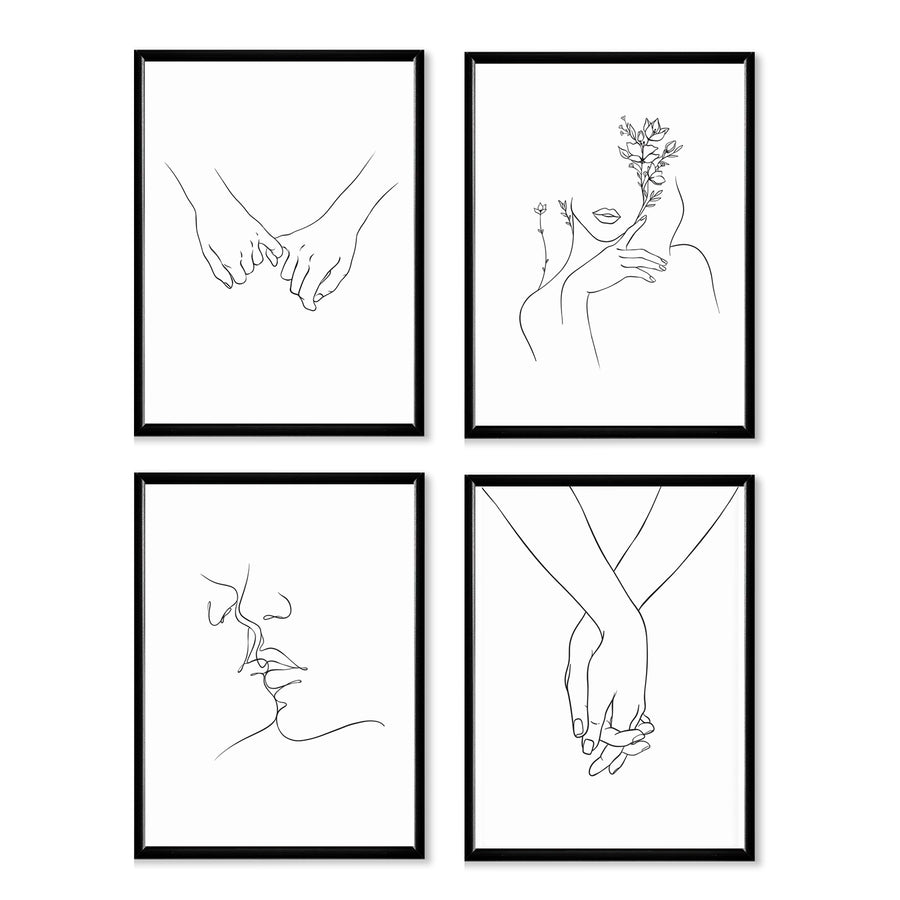 Set de 4 cuadros modernos minimalistas Line Art