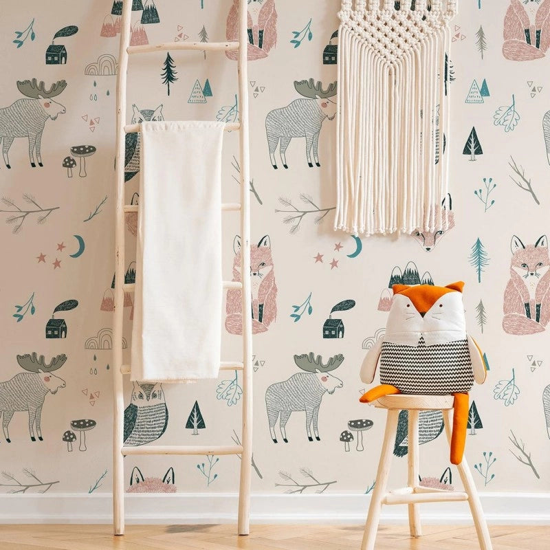 Decoración boho niños tapiz removible animalejos